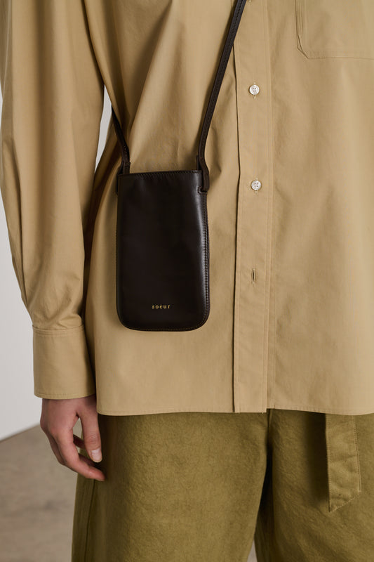 Porte-Téléphone Dax - Ébène - Cuir - Femme