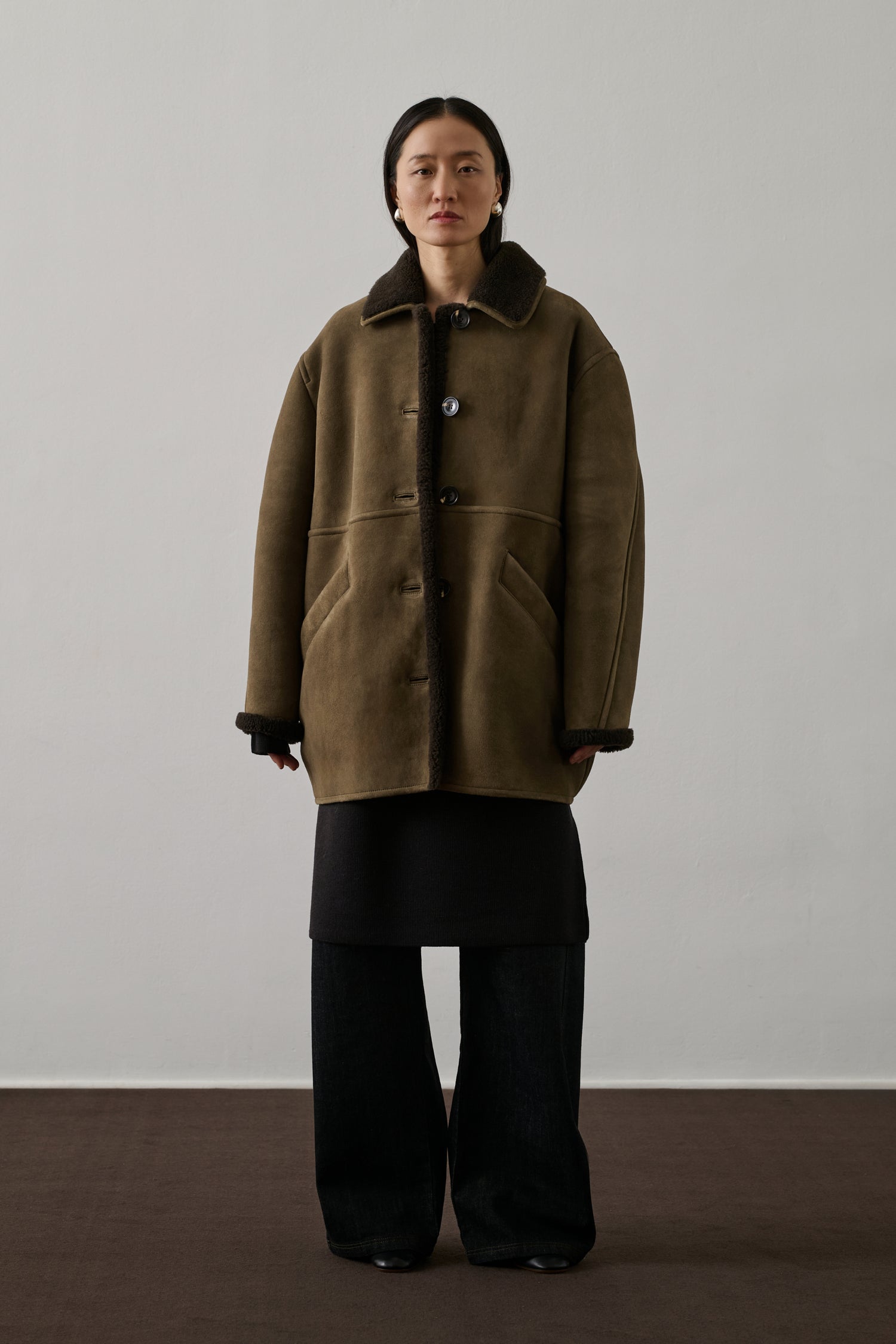 Manteau Breda - Taupe/Gris Foncé - Cuir - Femme